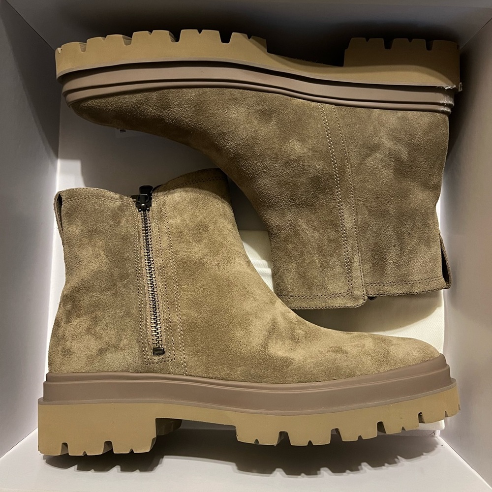 NWT Vince Water Resistant Suede Zip Up Boots